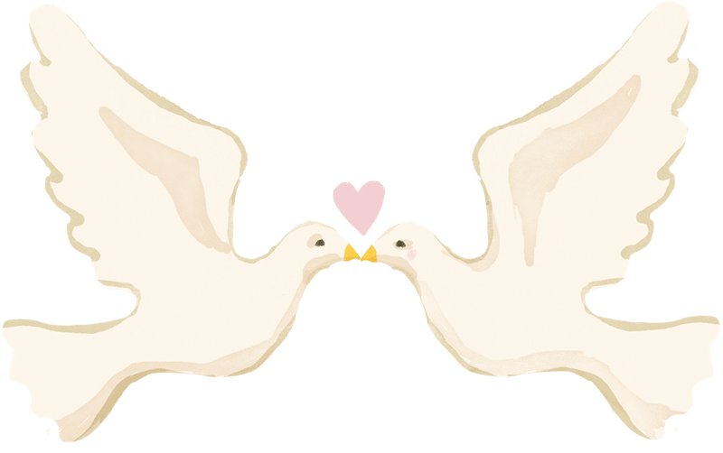 two doves with hearts in their beaks